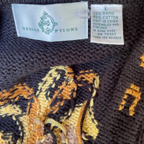 Design Options Thanksgiving Cardigan Black Turkey October Fall Colors Size Large - Picture 6 of 13